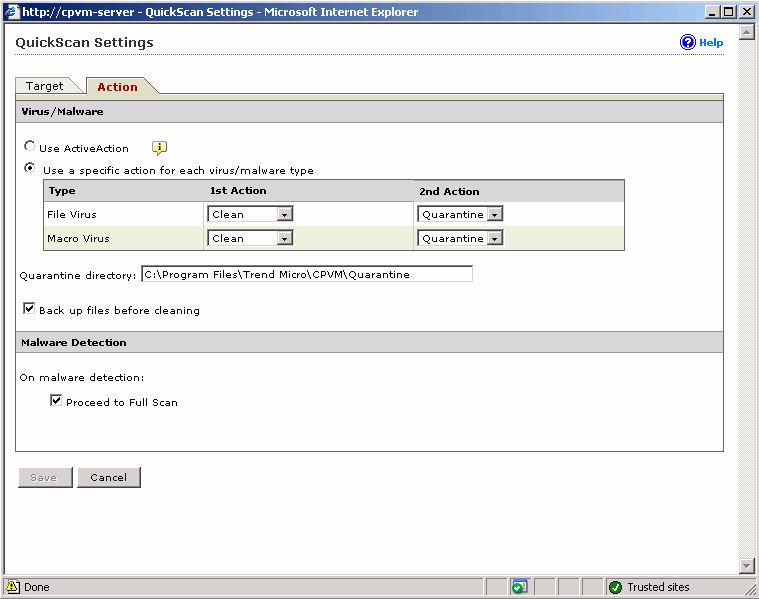 Managing Core Protection for Virtual Machines 7. Click the Action tab. FIGURE 4-20. QuickScan Action tab 8.