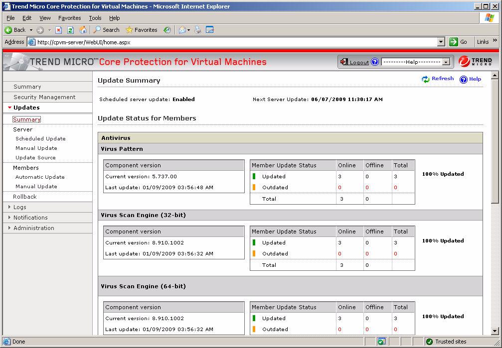 Trend Micro Core Protection for Virtual Machines Administrator s Guide To view the update summary: 1.