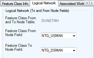 Lgical Netwrk Tab Feature Class Frm and T Nde Table: This is read nly. It shws which table the t and frm ndes will be stred.