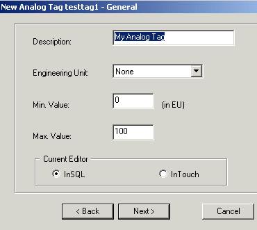 The example shown does not set any scaling or Engineering Units. In the Acquisition dialog the critical first piece is the Item name.