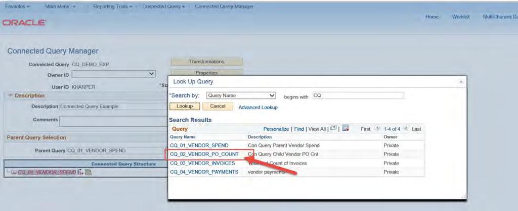 Steps to Build a Connected Query Choose a Query to be inserted as a child to the parent.