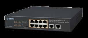 8-Port 10/100TX 802.3at + 2-Port 10/100TX Desktop Switch (120 watts) Physical Port 10-port 10/100BASE-TX Fast Ethernet RJ45 copper 8-port IEEE 802.