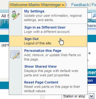 To log-off, click the Welcome menu at the top of the screen and select the Sign Out