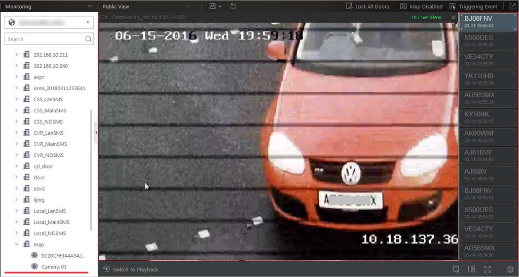 Figure 5-6 Live View of ANPR Camera 3. Perform the following operation(s) after starting the live view of ANPR camera.