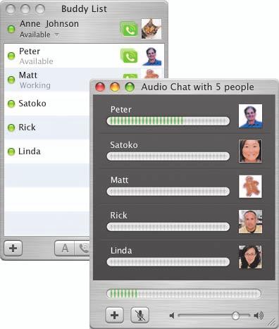 Audio chats ichat AV provides telephone-quality audio for chats. You can hold audio chats with up to nine other people.