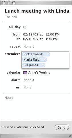 Event invitations You can invite Address Book contacts to events you create in ical.