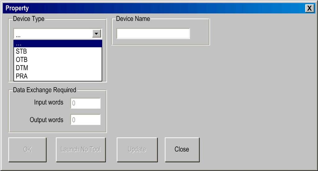 Software Configuration Parameters Property Box At Glance The Property box is the link between Control Expert and a device configuration tool.