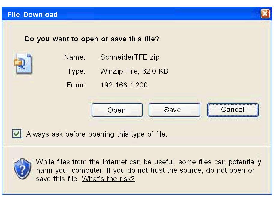 Embedded Web Pages Upload MIB File File Download Dialog When you select Upload MIB File, the File
