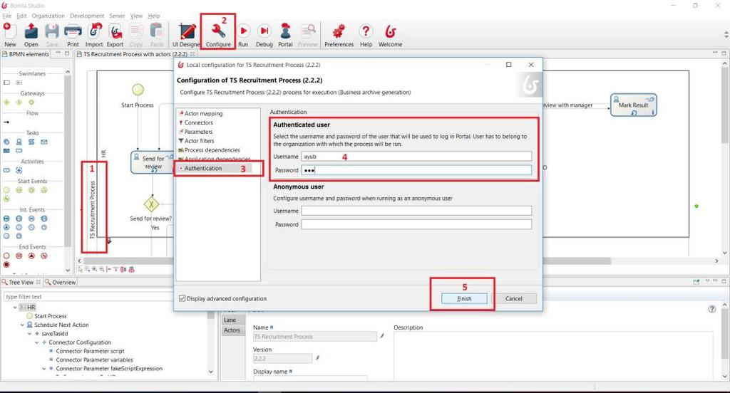 Check if the user is configured correctly, or configure it yourself, using following steps (1) click on