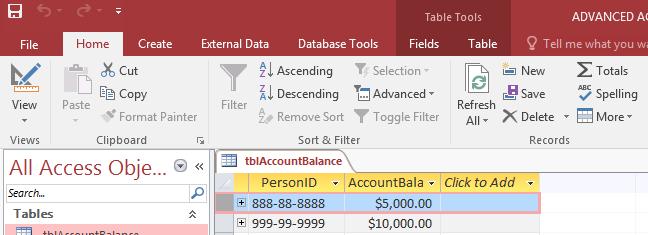 Another way to find out the sum of all of the account balances in our tblaccountbalance is to add a total