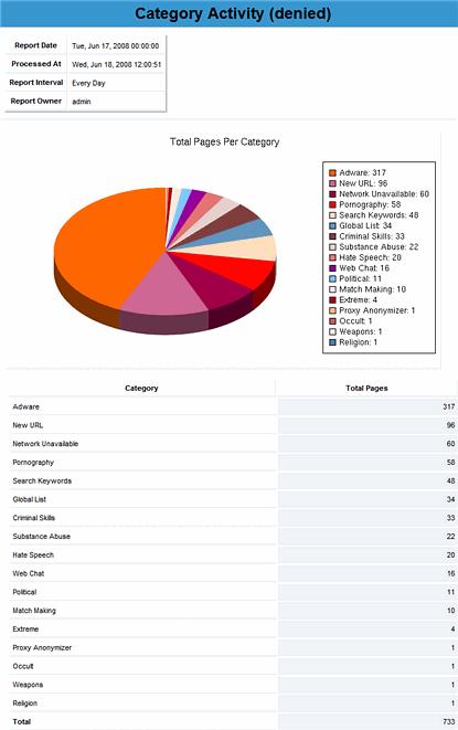 Category Activity These reports include a pie chart and table of the categories that were assigned to each website page requested.