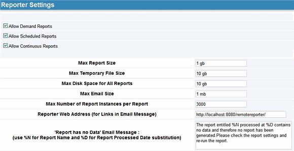 Setting Report Restrictions The Reporter Settings allow you to set various restrictions on what types of reports are available, how much hard disk space the Reporter can use and what information that