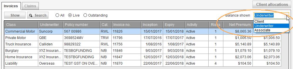 WinBEAT4.2.7 Released 23/6/2017 Enquiry The issue with the Balance shown drop list in Enquiry is now fixed and the Client / Underwriter / Associate entity can be selected.