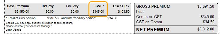 There will no longer be a GST risk for the Lloyds invoice as the GST on base premium is included in the premium paid
