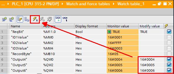 (2) On Watch table, we set Modify value under QW0 as 0x0004, QW2