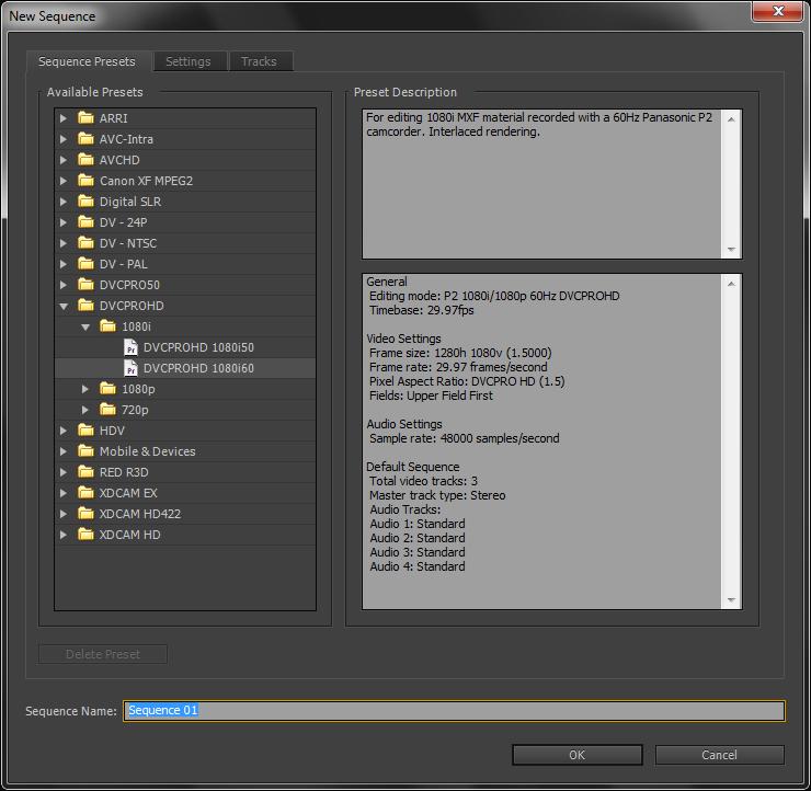 Using Adobe CS6 Applications Beginning a Project with Adobe Presets 15 1 New Sequence Setup Panel