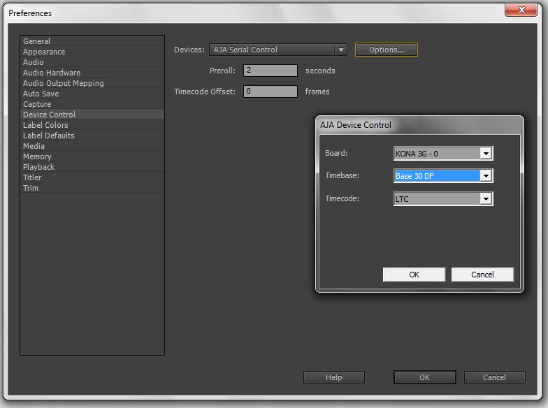 Using Adobe CS6 Applications Beginning a Project with Adobe Presets 17 Device Control Device Control Options are settings for Export to Tape and Capture functions using the RS-422 machine control