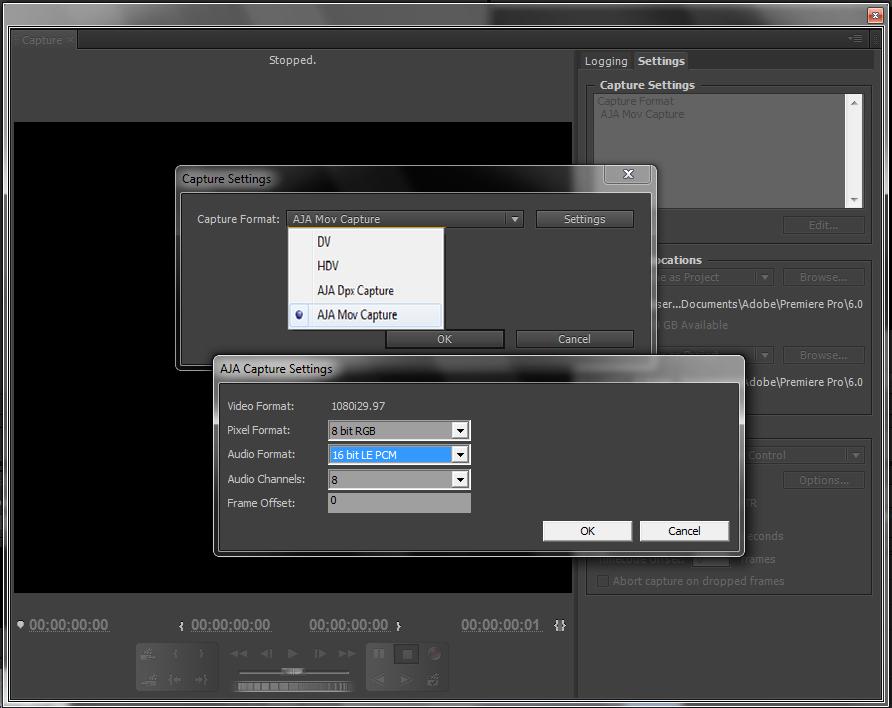 Using Adobe CS6 Applications Premiere Pro Capture Options 19 1 AJA Capture Settings panel Pixel Format Choices Supported pixel formats are shown below.
