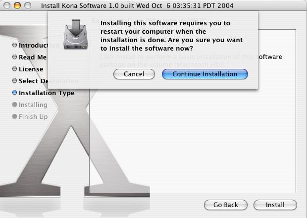 Click the Continue Installation button to proceed. Restart OS X Reminder Prompt 15.