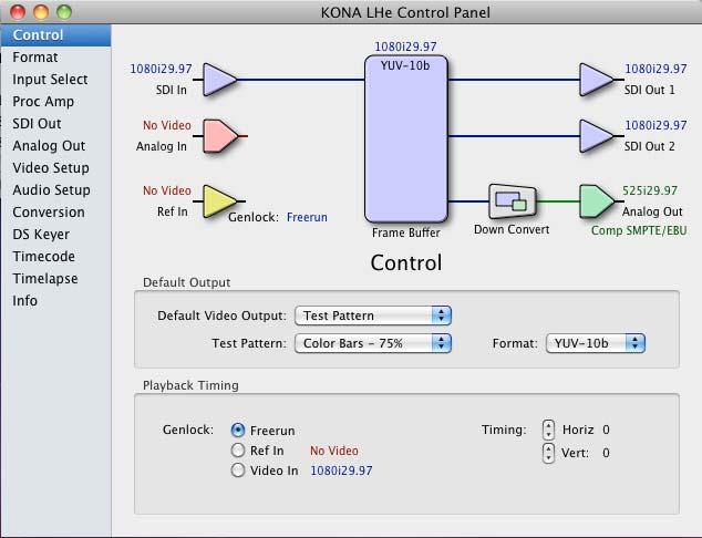 KONA LHe Installation and Operation Manual Using The KONA LHe 33 Control Tab Screen The KONA LHe can be controlled by various software applications running on a host Mac as well as be used as a