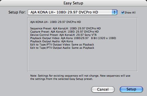 54 Easy Setup dialog At the top of the Easy Setup dialog is the currently selected Easy Setup.