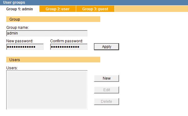 Fig. 6-3 ¾¾Select the tab of the relevant group. ¾¾Click New. The New user dialogue is displayed. Fig. 6-4 ¾¾Enter a new User name.