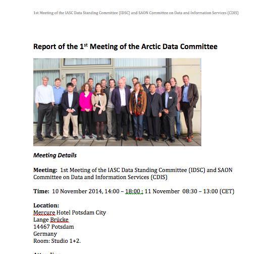 Formation of the Arctic Data Committee, Nov.