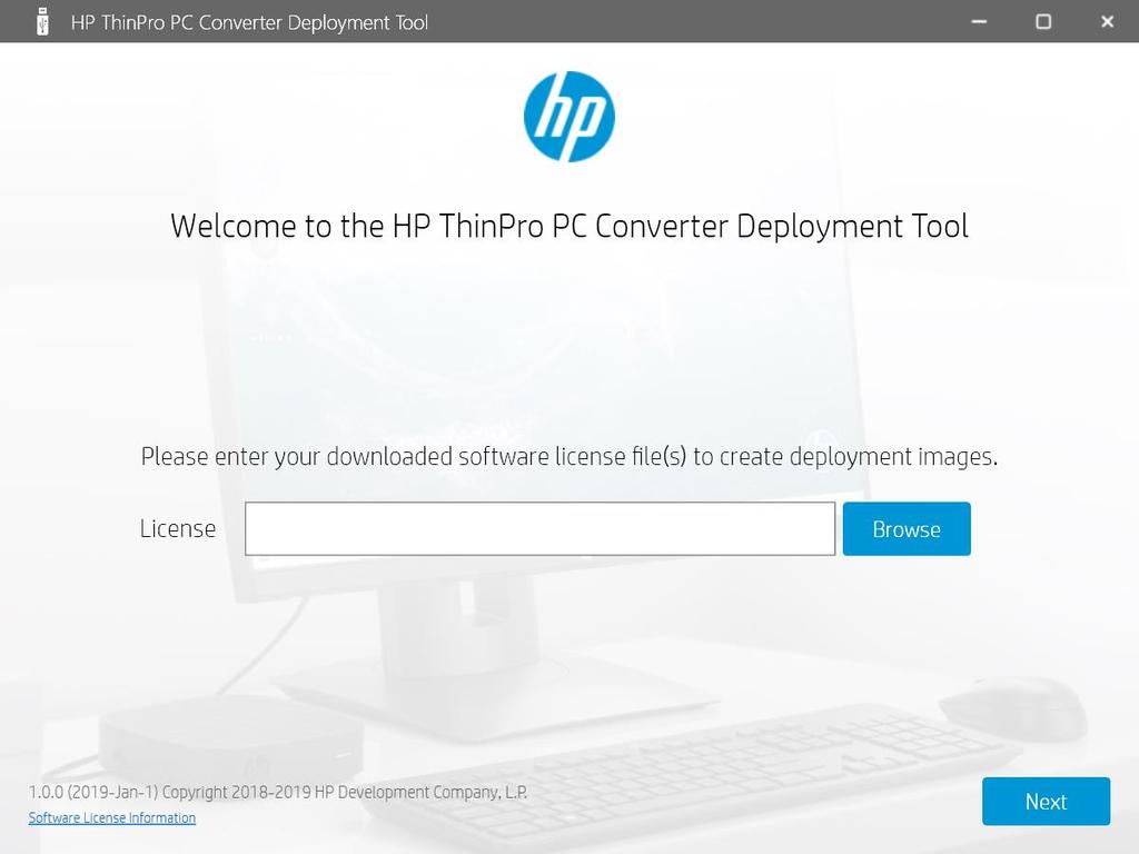 5. If the deployment tool does not launch on its own, it can be found under start menu -> All Programs. Navigate to the HP ThinPro PC Converter Deployment Tool and double-click to open it.