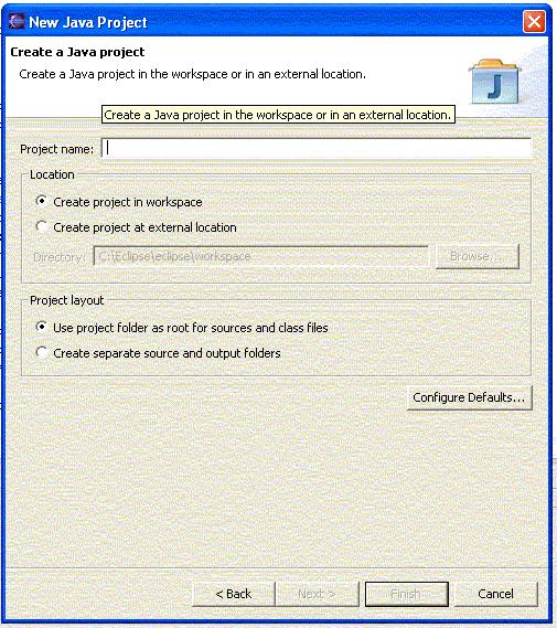 Creating a Project (2) A New Java Project page appears Project name: Lecture2 Make sure