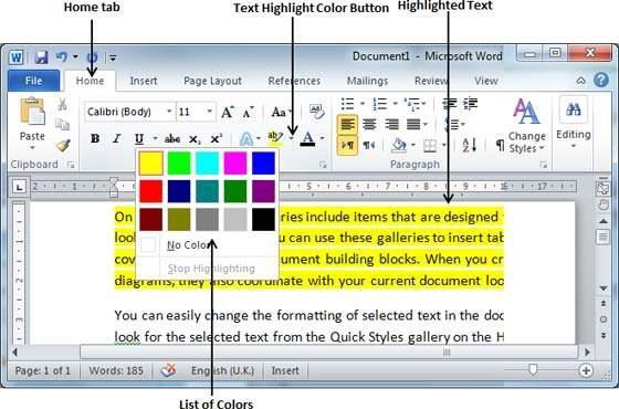 Try to move your mouse pointer over different colours and you will see the text colour changes automatically. You can select any of the colours available by simply clicking over it.