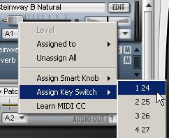 To assign a parameter to a Key switch: Key Switches 1 Right-click (Windows or Mac) or Control-click (Mac) a control.