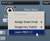 The control line appears on the Mod (Modulation sub-pages) and in the context menus of assigned controls.