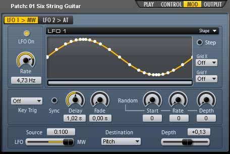 Key Trig (Key Trigger) Selects a restart condition for the LFO, or OFF for free-running. 1st Note restarts the waveform when the first note of a chord is played.