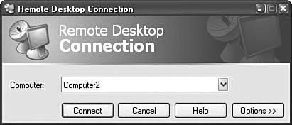 781 Using Remote Desktop/Assistance 1. Navigate the Start/All Programs/ Accessories/Communications path on the local computer to launch the Remote Desktop Connections client. 2.