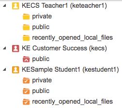 Teachers will see and have access to the Public and Private folders of members of their Team. (See the User Management section to learn about adding members to your team.