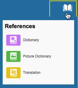 Basic Vocabulary Tools References drop down menu Dictionary Place cursor before a word References menu > Dictionary button. A readable dialog box will pop-up with the definition.