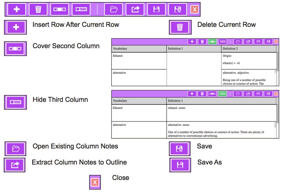 Column Notes New Column Notes menu > New Column Note button Default