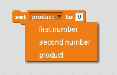 If you click the down arrow next to product you get the choice of first number, second number and product, as shown in Figure 19.