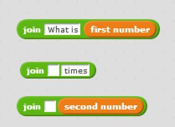 Next step: Joining the blocks Now all you really need to do is change the ask question to reflect the new variables and wait. You will also need to change your loop and add a second.