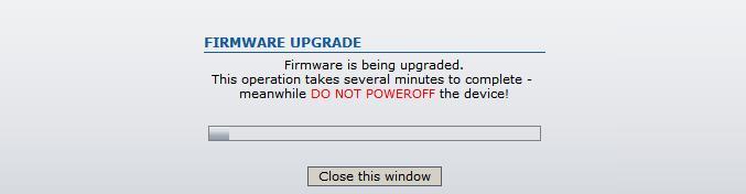 Firmware File: click the Browse button to specify the new firmware image location or specify the full path and click the Upload button. Close this window cancel the upload process.