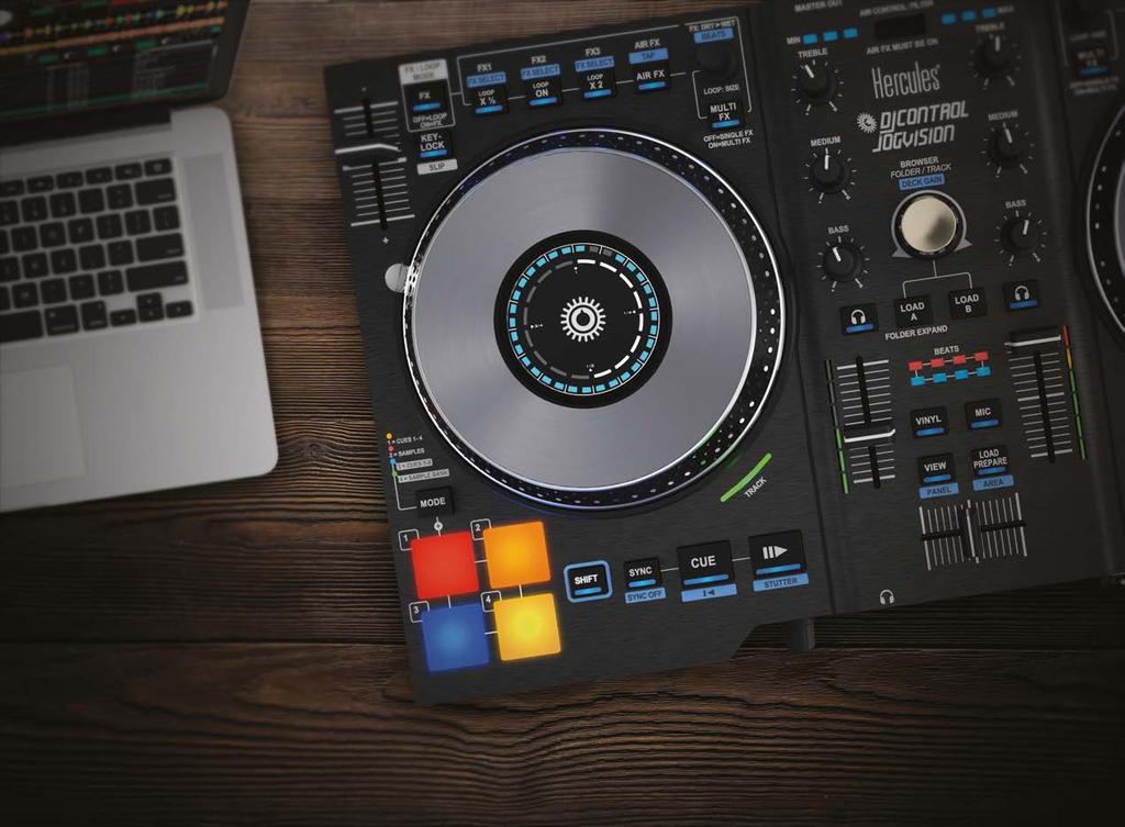DJCONTROL JOGVISION PERFORM. SCRATCH. IT S YOUR TURN! GIVE YOUR PERFORMANCES A BOOST WITH THE DISPLAYS BUILT RIGHT INTO EACH JOG WHEEL, WHICH VISUALLY GUIDE YOUR SCRATCHING AND MIXING MOVES!