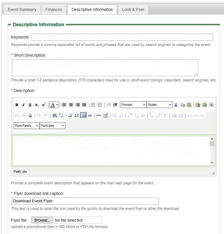 Step 6: Descriptive Information Type in Keywords that may help find the event when searched Including MSU and MSU Extension Add your descriptions Long Description: When copying and pasting