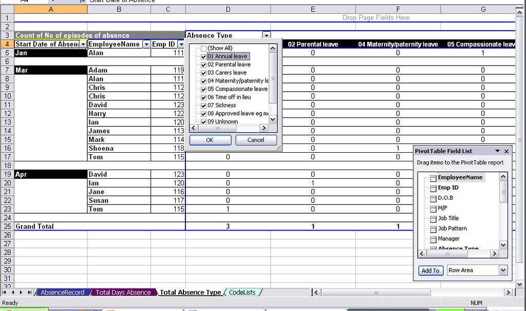 Adding a pivot table field You can change the fields of the pivot tables. To do so, first make sure the PivotTable Field List is visible.