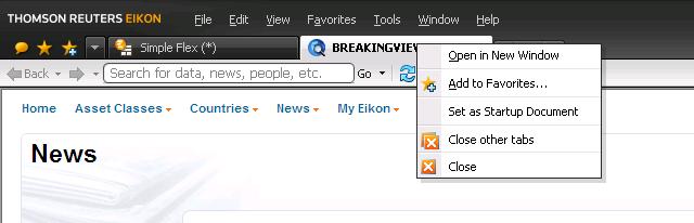 WHAT S NEW - MANAGING WORKSPACE Automatic logout Your Thomson Reuters Eikon session will automatically end as soon as you close the application.