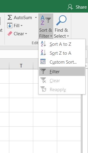 Create a filter Creating a filter is one of the most common functions for me in Excel. Under the tab "Home", you can find "Sort & Filter".