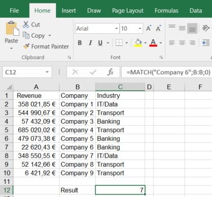 Number 5 indicates the row, and number 1 represents which column the information is gathered from. The Match formula is similar to VLOOKUP.