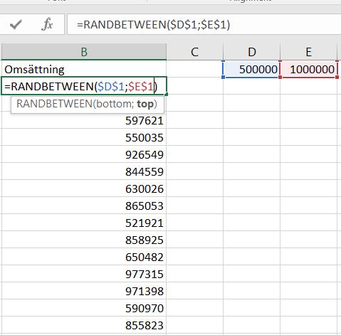 Randbetween Do you need random numbers in a certain numerical interval? If yes, then use the Randbetween formula. Enter values in two cells.
