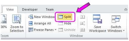 Excel Skills - Around the edges You now have two views onto the same tab. Each view can be scrolled independently. An alternate way of splitting is to select where you want the split to occur.