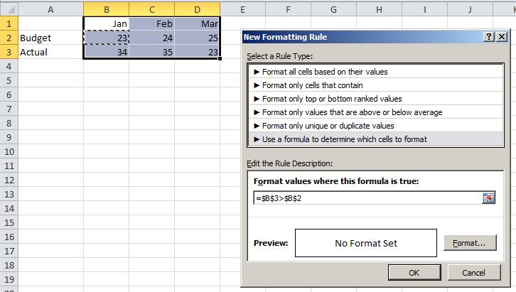 Excel Skills - Advanced features Type an = sign into the Edit the Rule Description field.