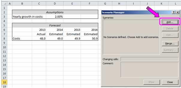 Excel Skills - What-If analysis Give the scenario a name (